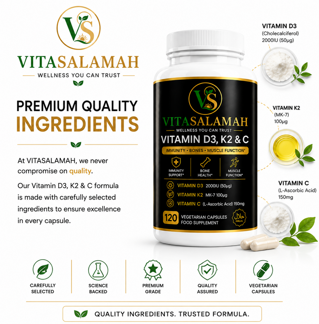 VitaSalamah Vitamin D3, K2 & C – 120 Vegetarian Capsules